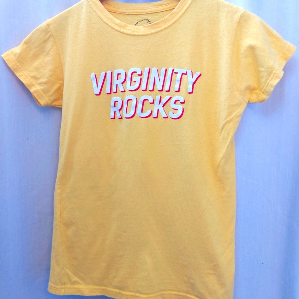 Virginity Rocks Medium Yellow T-Shirt Woman